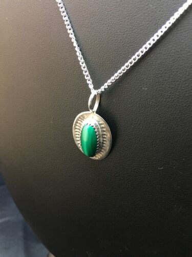 Navajo Green Malachite Pendant Necklace | Sterling Silver | Authentic Native American Handmade | 18" | 8953