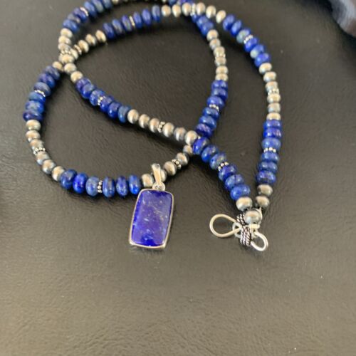 Native American Navajo Blue Lapis Pendant Necklace | Sterling Silver | Authentic Handmade | 11672