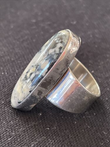Southwestern Navajo White Black Cinnabrite Ring | Sterling Silver | Sz 7 | 1566