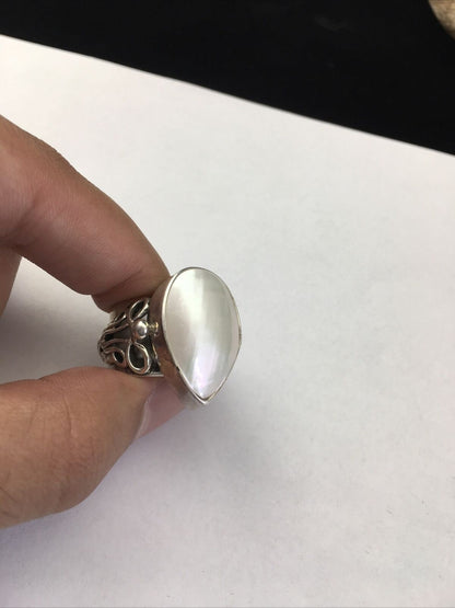 Navajo White Mabe Pearl Ring | Sterling Silver | Sz 7 | Authentic Native American Handmade | 01714