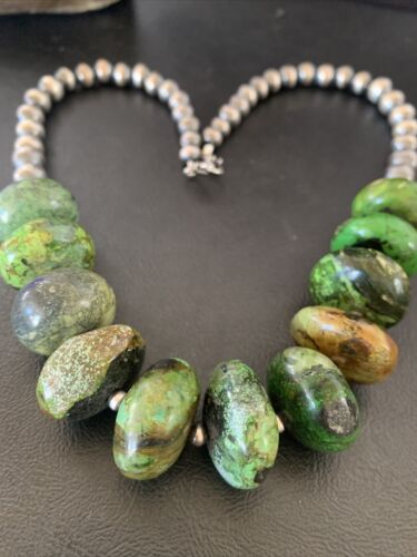 Navajo Chunky Graduated Green Turquoise Necklace | Sterling Silver | Authentic Native American | 18" | 11767