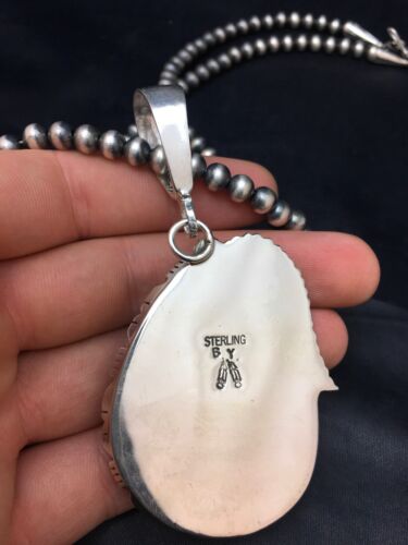 Men's Lapis Pendant | Sterling Silver Navajo Pearls Necklace | Authentic Native American Handmade | 1752