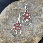 Native American Red Coral Tube Heishi Dangle Earrings | Liquid Sterling Silver | 2" | 3104