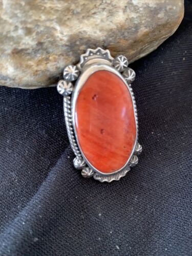 Southwestern Women's Navajo Red Spiny Oyster Ring | Sterling Silver | Sz 8 | 1003