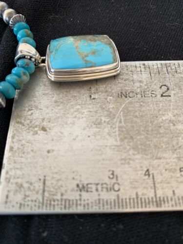 Men's Spiderweb Turquoise Pendant | Navajo Pearls Sterling Silver Necklace | Authentic Native American Handmade | 1015