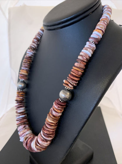 Navajo Sterling Silver Purple Spiny Oyster Necklace | Authentic Native American | 22" | 02182