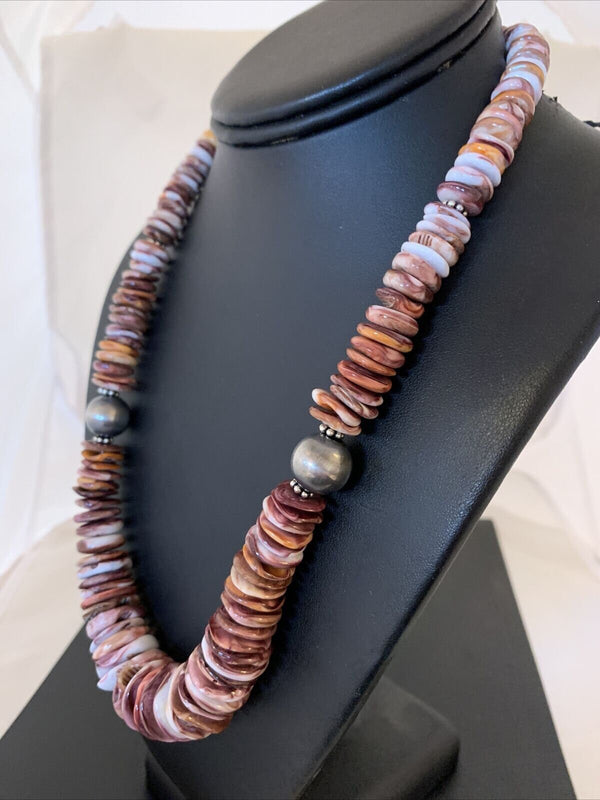 Navajo Sterling Silver Purple Spiny Oyster Necklace | Authentic Native American | 22" | 02182
