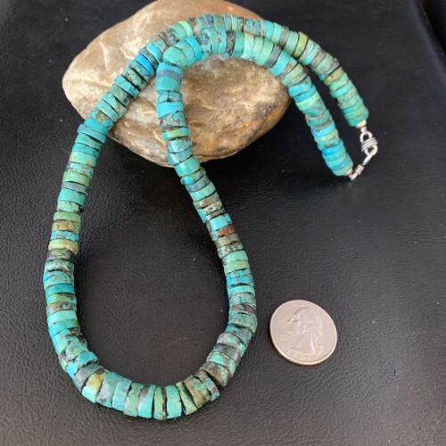 Turquoise Heishi Bead Necklace | 12mm | 20" | Sterling Silver | Native American Handmade | 13931