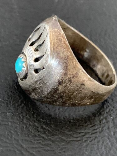 Native American Old Pawn Navajo Bear Paw Blue Turquoise Ring | Sterling Silver | Sz 6 | 2171