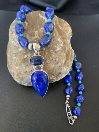 Men's Navajo Blue Lapis Topaz Turquoise Necklace Pendant | Sterling Silver | 20" | 10273