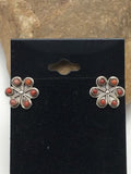 Native American Zuni Cluster Necklace and Coral Earrings Set | Sterling Silver | 0.6" | 1074
