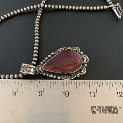 Navajo Purple Spiny Oyster Pendant Necklace | Sterling Silver | Authentic Native American Handmade | 11309