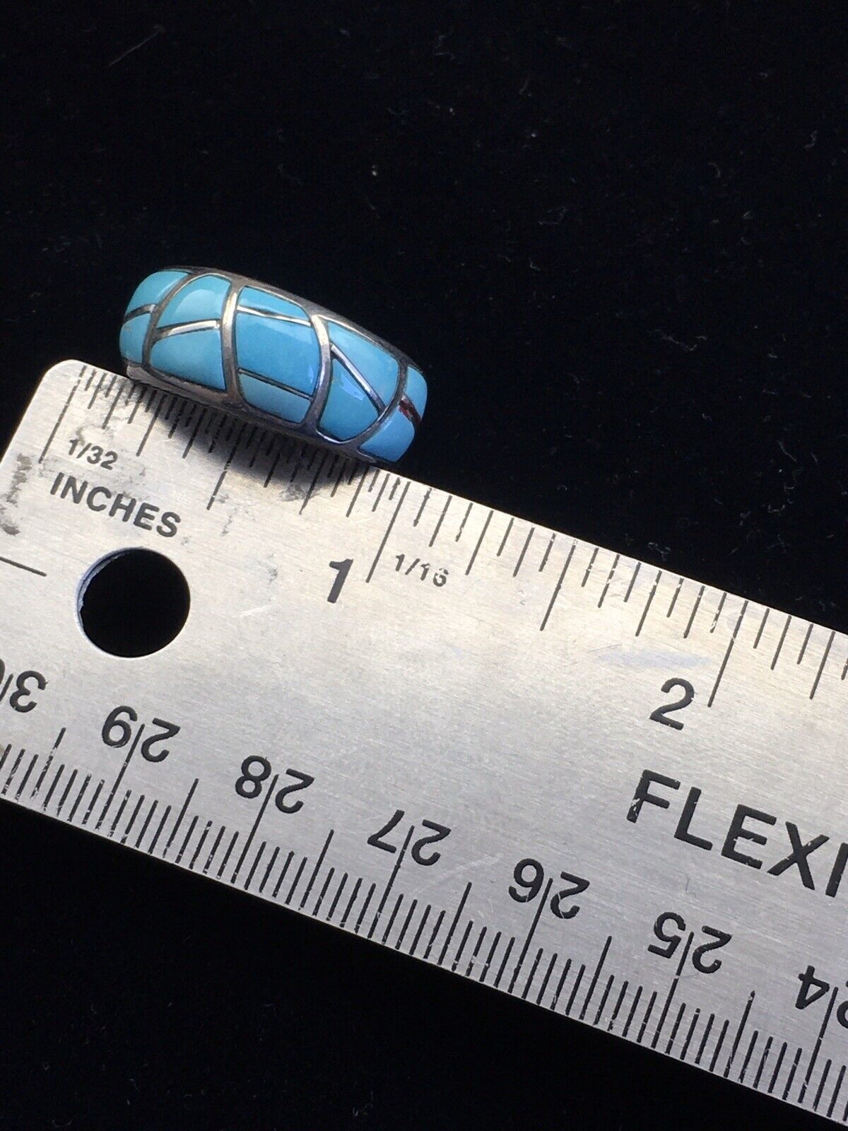 Navajo Kingman Turquoise Corn Inlay Ring | Sterling Silver | Sz 7.5 | 01619