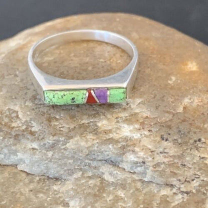 Navajo Green Gaspiete Sugilite Red Coral Inlay Ring | Sz 8.25 | Authentic Native American Handmade | 2260