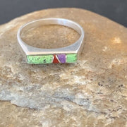 Navajo Green Gaspiete Sugilite Red Coral Inlay Ring | Sz 8.25 | Authentic Native American Handmade | 2259