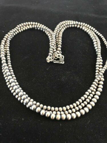 Navajo Pearls Sterling Silver Necklace | 3-Strand 30" | 4, 5, 6mm | Native American | 94030