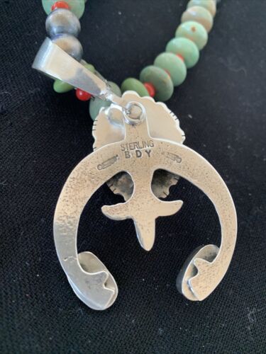 Navajo Royston Turquoise Coral Naja Pendant Necklace | Authentic Native American Sterling Silver | Naja | 1402