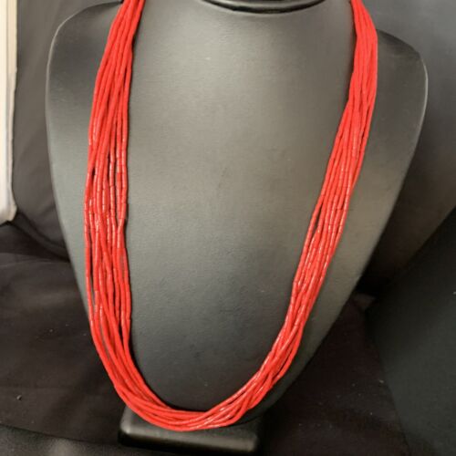 Red Coral Stabilized Heishi 10-Strand Necklace | Liquid Sterling Silver | 24" | 13423