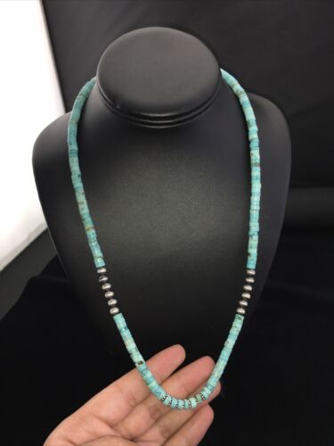 Navajo Blue Turquoise Heishi Bead Necklace | Sterling Silver | Authentic Native American Handmade | 20" | 1815