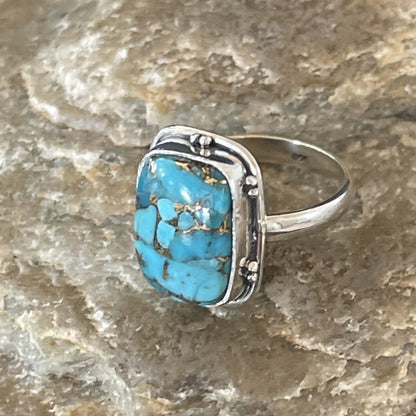 Navajo Blue Mojave Turquoise Ring | Sterling Silver | Sz 6.5 | Authentic Native American Handmade | 11449
