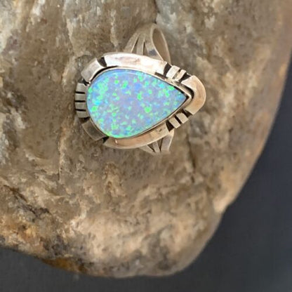 Navajo Blue Opal Inlay Band Ring | Sz 7 | Authentic Native American Handmade | 12419