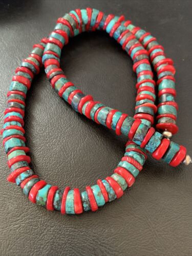 Navajo Men's Heishi Turquoise Coral Necklace | Sterling Silver | 20" | Authentic Native American Handmade | 11773