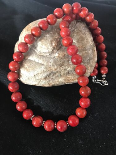 Southwestern Navajo Apple Coral Bead Necklace | Sterling Silver | Authentic Native American Handmade | 20" | 11872