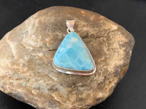 Navajo Sterling Silver Beads Necklace | Blue Larimar Pendant | Authentic Native American Handmade | 10830