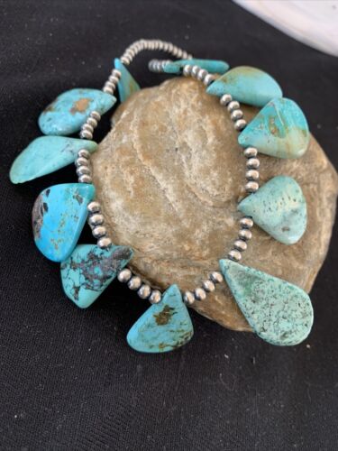 Authentic Native American Navajo Pearls Necklace | Sterling Silver & Blue Turquoise | 1451