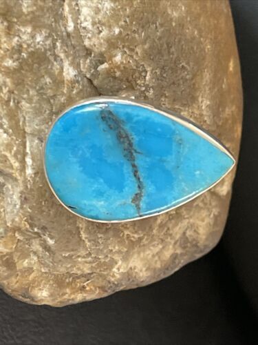 Navajo Blue Kingman Turquoise Ring | Sterling Silver | Sz 8 | Teardrop | Authentic Native American Handmade | 10509
