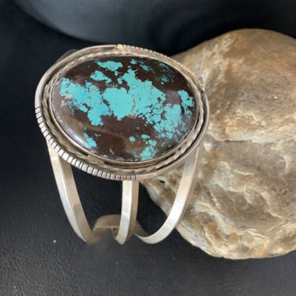 Native American Navajo Blue Turquoise Cuff Bracelet | Sterling Silver | Authentic Handmade | 14115