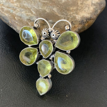 Navajo Dragonfly Pendant | Faceted Green Peridot Cluster | Authentic Native American Sterling Silver | Multi-Stone | 2.25" | 12742