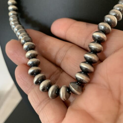 Navajo Pearl Rondelle Necklace | Sterling Silver Beads | Handmade | 17" | 2156