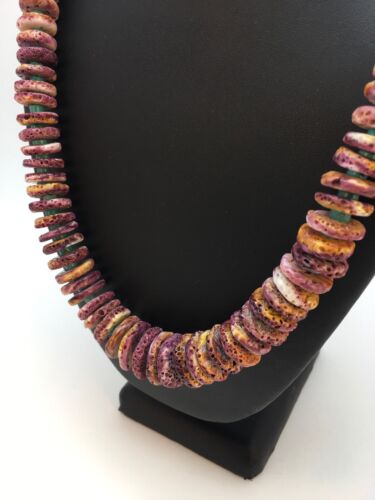 Navajo Purple Spiny Oyster & Turquoise Necklace | Sterling Silver | Authentic Native American | 32" | 8886