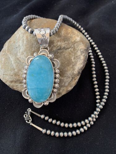 Navajo Blue Larimar Pendant Necklace | Sterling Silver | Authentic Native American Handmade | 1313