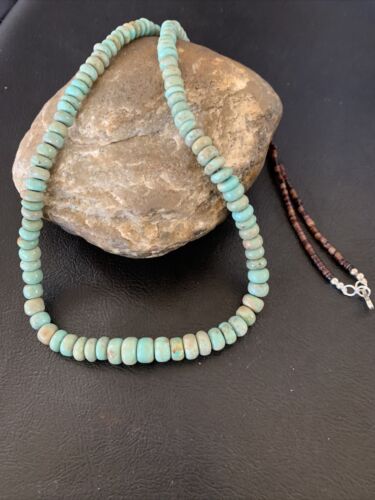 Navajo Pearls Royston Bead Green Turquoise Necklace | Sterling Silver | 26" | Authentic Native American Handmade | 12534