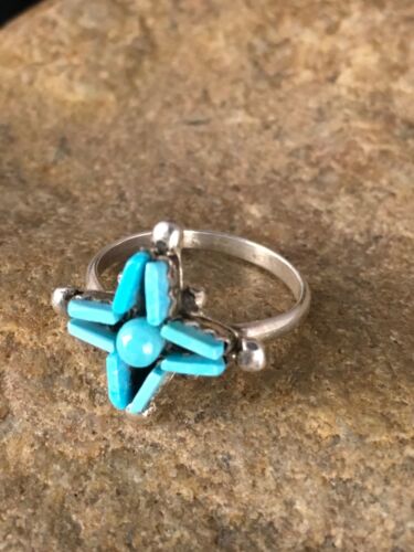 Zuni Blue Turquoise Needle Point Ring | Authentic Native American Sterling Silver | Multi-Stone | Sz 6 | 8776