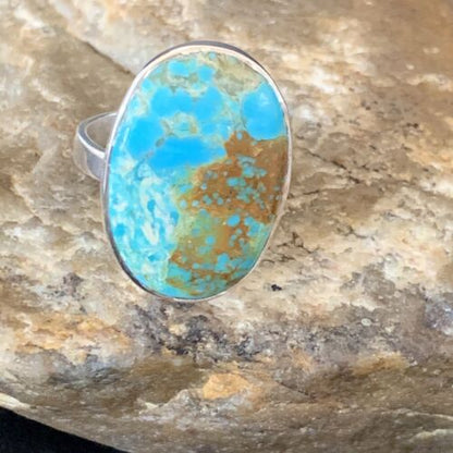 Navajo Blue Kingman Turquoise Ring | Sterling Silver | Sz 8 | Authentic Native American Handmade | 12794