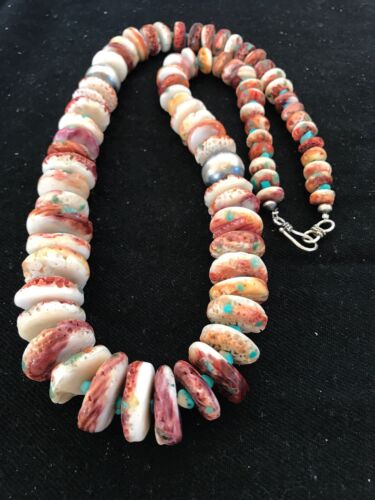 Purple Spiny Oyster & Turquoise Navajo Graduated Necklace | Sterling Silver | Authentic Native American | 24" | 3603