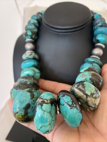 Navajo Pearls Sterling Silver Graduated Chunky Turquoise Necklace | Authentic Native American | 22" | 1749