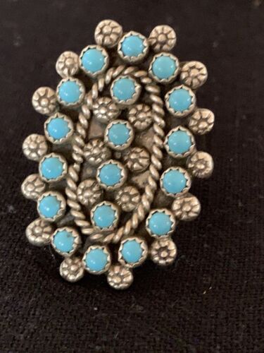 Navajo Blue Cluster Turquoise Petti-Point Ring | Authentic Native American Sterling Silver | Multi-Stone | Sz 7 | 618