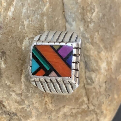 Old Pawn Navajo Blue Turquoise Spiny Inlay Ring | Sterling Silver | Sz 6 | 10380