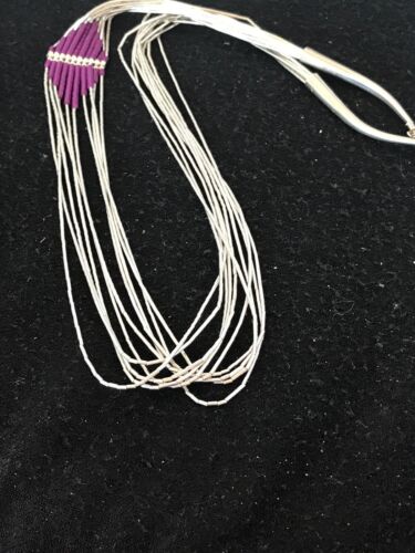 Native American Sugilite Heishi Tubes Necklace | 10 Strand Liquid Sterling Silver | 8561