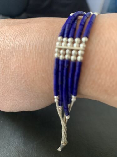 Stabilized Lapis Heishi Bracelet | 5-Strand Sterling Liquid Silver | 7.25" | 12639