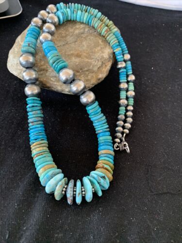 Navajo Pearls Graduated Turquoise Necklace | Sterling Silver | Authentic Native American | 24" | 826