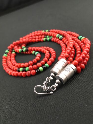 Native American Coral & Turquoise 3 Strand Necklace | Navajo Sterling Silver | 19" | 4856