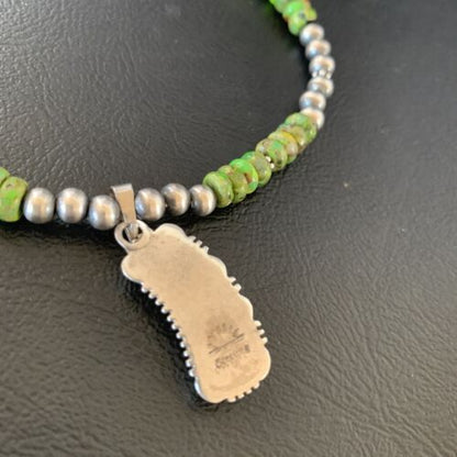 Navajo Green Gaspeite Turquoise Pendant | Sterling Silver | Authentic Native American Handmade | 13272