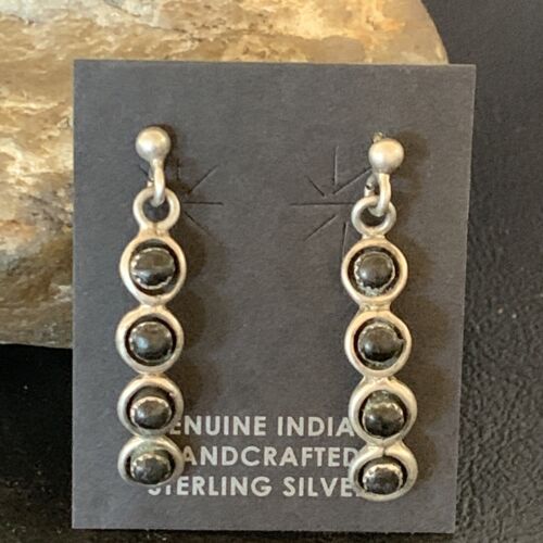 Navajo Multi-Stone Black Onyx Drop Earrings | Sterling Silver | 1.25" | 12649