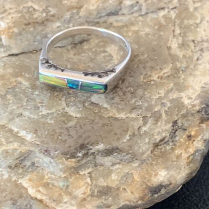 Native American Navajo Blue Pink Opal Inlay Ring | Sz 6.5 | Sterling Silver | 11289 - Masha USA