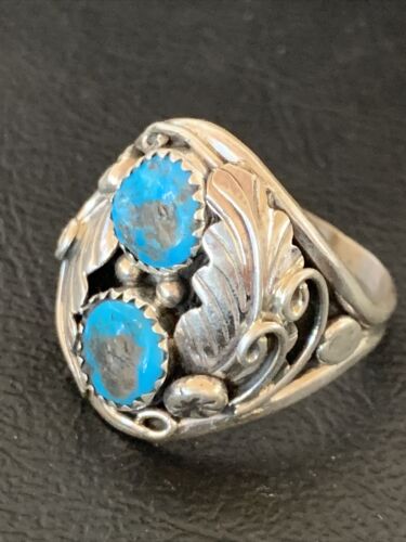 Navajo Blue Kingman Turquoise Feather Ring | Authentic Native American Sterling Silver | Multi-Stone | Sz 11.5 | 12224
